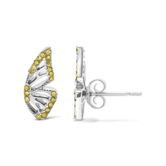 925 Sterling Silver 1/6ct TDW Yellow Treated Diamond Butterfly Earrings