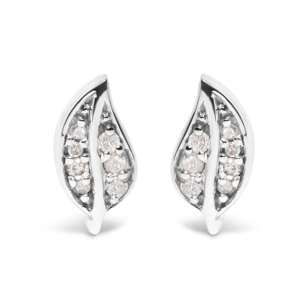 .925 Sterling Silver Diamond Accent Leaf Stud Earrings