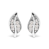 .925 Sterling Silver Diamond Accent Leaf Stud Earrings