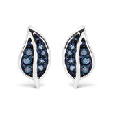 .925 Sterling Silver Blue Diamond Accent Leaf Stud Earrings