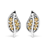 .925 Sterling Silver Yellow Diamond Accent Leaf Stud Earrings