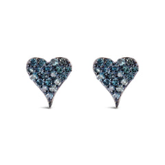925 Sterling Silver 1/10 Cttw Blue Diamond Heart Shaped Stud Earrings (Blue Color, I3 Clarity)