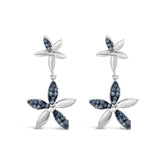.925 Sterling Silver 1/5ct Cttw Blue Diamond Double Star Drop and Dangle Earrings (Blue Color, SI1-SI2 Clarity)