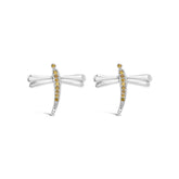 .925 Sterling Silver Yellow Diamond Accent Dragonfly Stud Earrings (Yellow Color, I2-I3 Clarity)