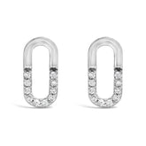 925 Sterling Silver 1/10 Diamond Diamond Paperclip Stud Earrings (H-I Color, I2-I3 Clarity)