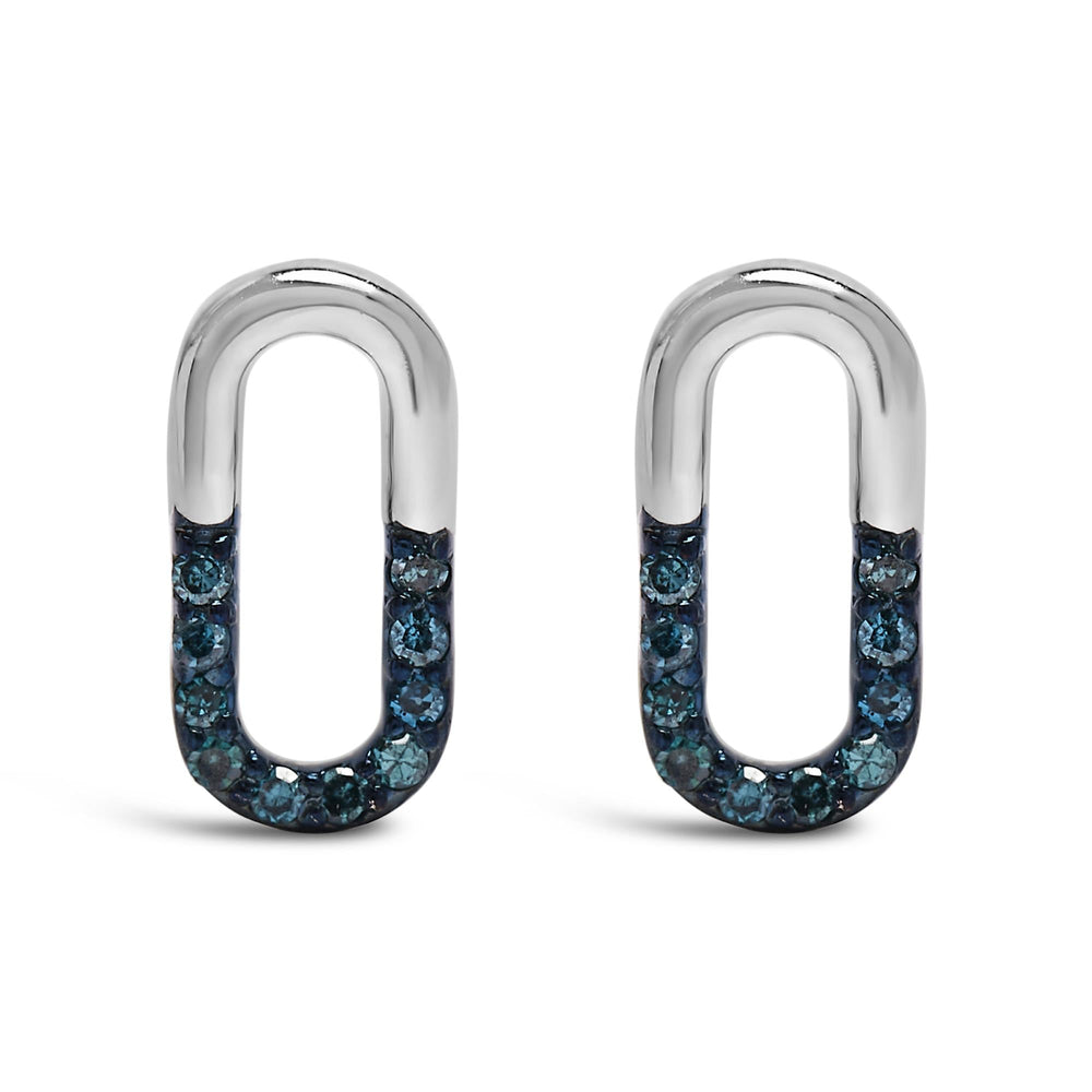 925 Sterling Silver 1/10 Blue Diamond Diamond Paperclip Stud Earrings (Blue, SI1-SI2 Clarity)