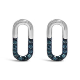 925 Sterling Silver 1/10 Blue Diamond Diamond Paperclip Stud Earrings (Blue, SI1-SI2 Clarity)
