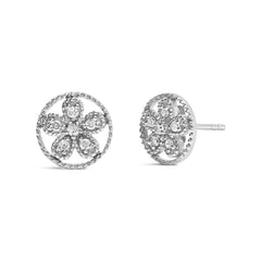 .925 Sterling Silver Diamond Accent Star and Wheel Milgrain Style Stud Earrings (I-J Color, I2-I3 Clarity)