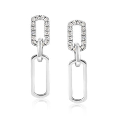.925 Sterling Silver 1/10 Cttw Diamond Studded Paperclip Drop and Dangle Earrings (I-J Color, I2-I3 Clarity)