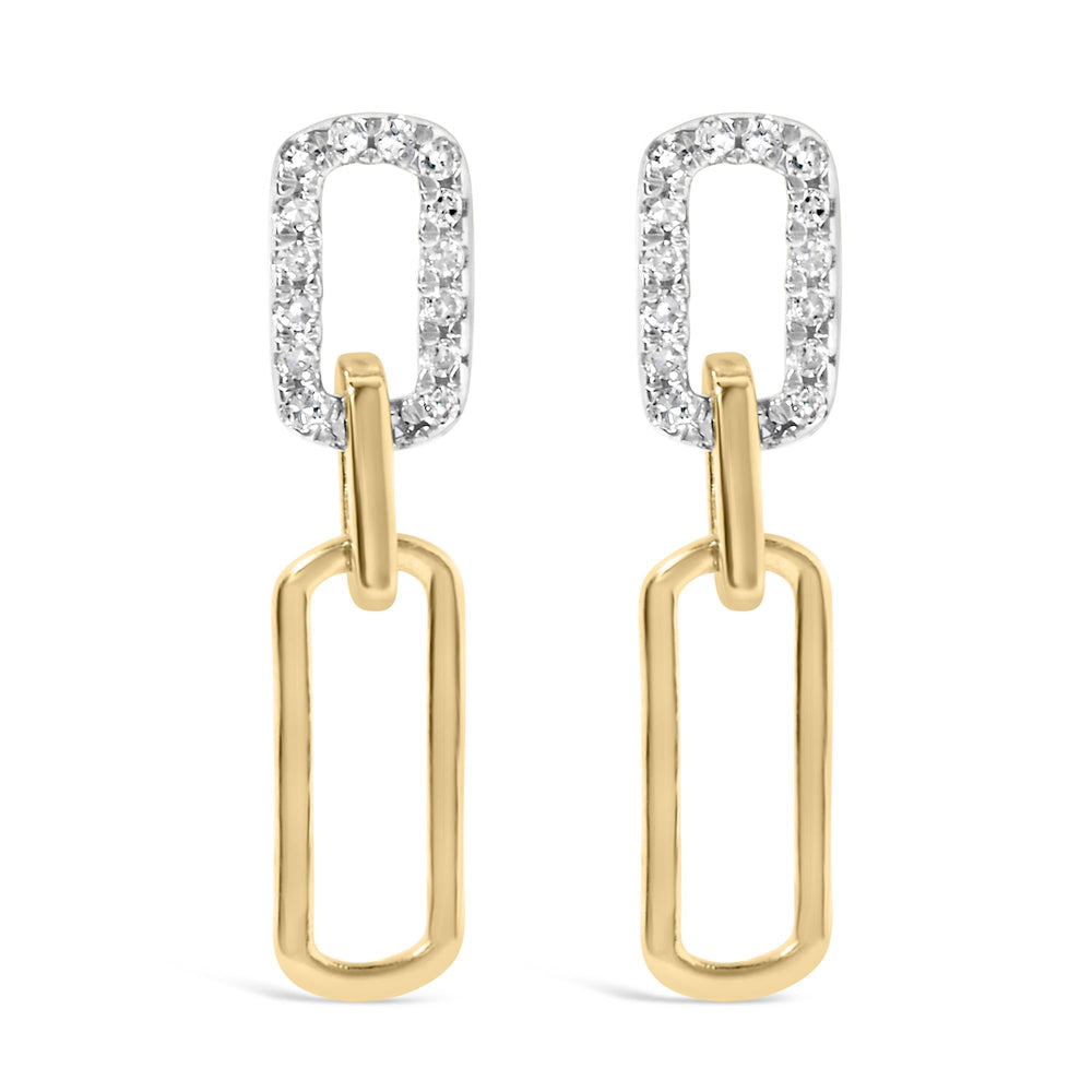 14K Yellow Gold 1/10 Cttw Diamond Studded Paperclip Drop and Dangle Earrings (I-J Color, SI1-SI2 Clarity)