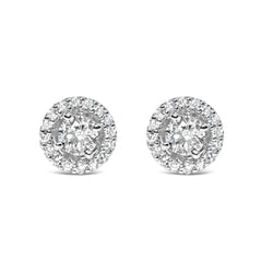 14K White Gold 3/4 Cttw Lab Grown Diamond Solitaire With Halo Stud Earrings (G-H Color, VS2-SI1 Clarity)