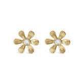 10K Yellow Gold Bezel Set Diamond Accent Hammered Finish Floral Stud Earrings (I-J Color, I1-I2 Clarity)