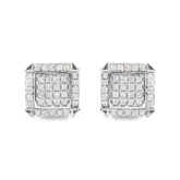 10K White Gold 1 1/10 Cttw Princess Diamond Composite and Halo Stud Earrings (I-J Color, I1-I2 Clarity)