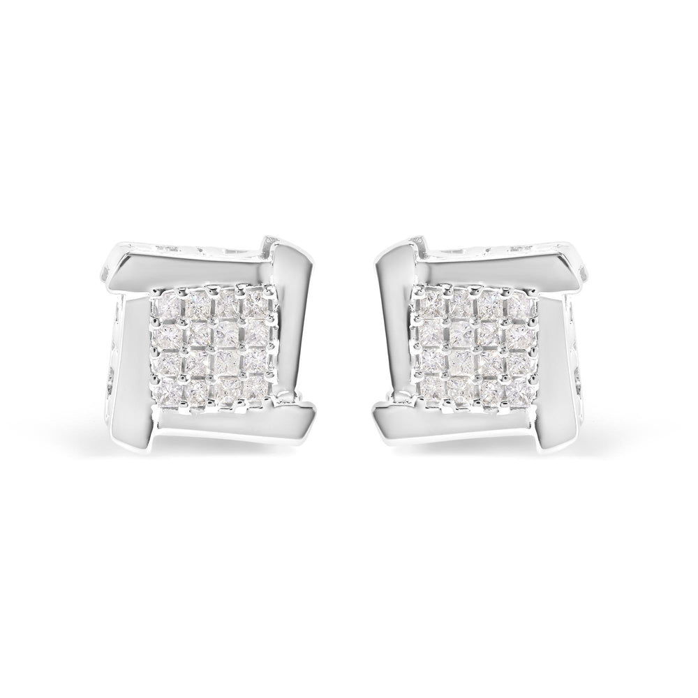 10K White Gold 1/2 Cttw Composite Princess Diamond Square and Swirl Stud Earrings (I-J Color, I1-I2 Clarity)