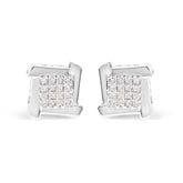 10K White Gold 1/2 Cttw Composite Princess Diamond Square and Swirl Stud Earrings (I-J Color, I1-I2 Clarity)