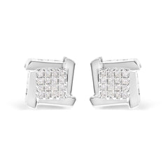 10K White Gold 1/2 Cttw Composite Princess Diamond Square and Swirl Stud Earrings (I-J Color, I1-I2 Clarity)