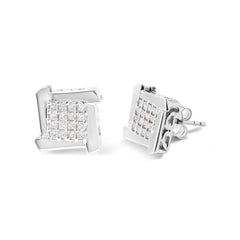 10K White Gold 1/2 Cttw Composite Princess Diamond Square and Swirl Stud Earrings (I-J Color, I1-I2 Clarity)