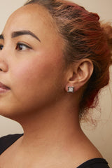 10K White Gold 1/2 Cttw Composite Princess Diamond Square and Swirl Stud Earrings (I-J Color, I1-I2 Clarity)