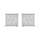 10K White Gold 3/4 Cttw Princess Diamond Composite Stud Earrings (I-J Color, I1-I2 Clarity)