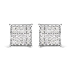 10K White Gold 3/4 Cttw Princess Diamond Composite Stud Earrings (I-J Color, I1-I2 Clarity)