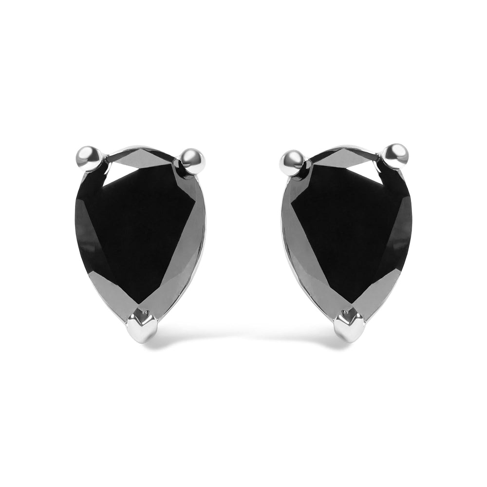 14K White Gold 3.00 Cttw Black Pear Shaped Diamond Solitaire Stud Earrings