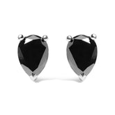 14K White Gold 3.00 Cttw Black Pear Shaped Diamond Solitaire Stud Earrings