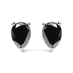 14K White Gold 3.00 Cttw Black Pear Shaped Diamond Solitaire Stud Earrings