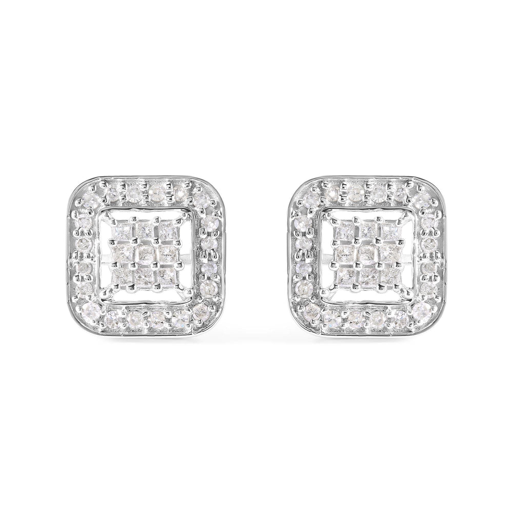 10K White Gold 5/8 Cttw Diamond Square Shaped Composite Stud Earrings (I-J Color, I1-I2 Clarity)
