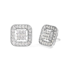 10K White Gold 5/8 Cttw Diamond Square Shaped Composite Stud Earrings (I-J Color, I1-I2 Clarity)