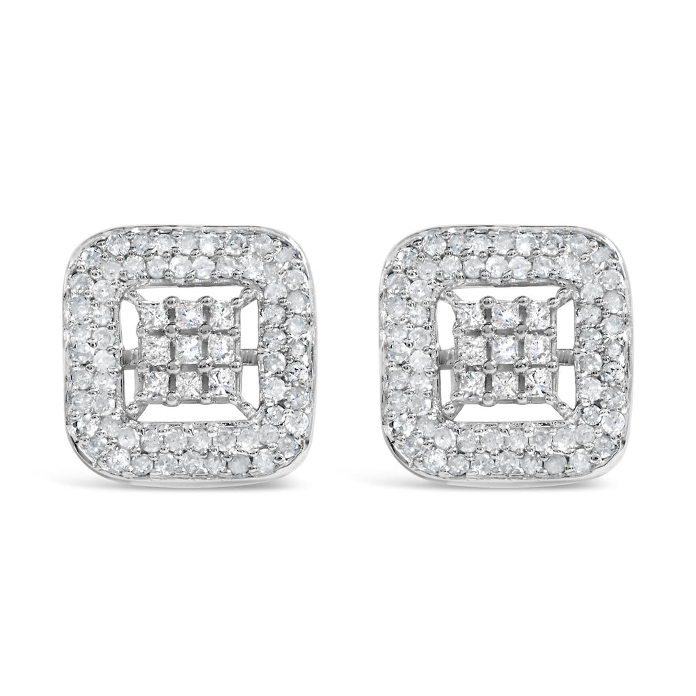 10K White Gold 1.00 Cttw Diamond Composite and Halo Stud Earrings (I-J Color, I1-I2 Clarity)