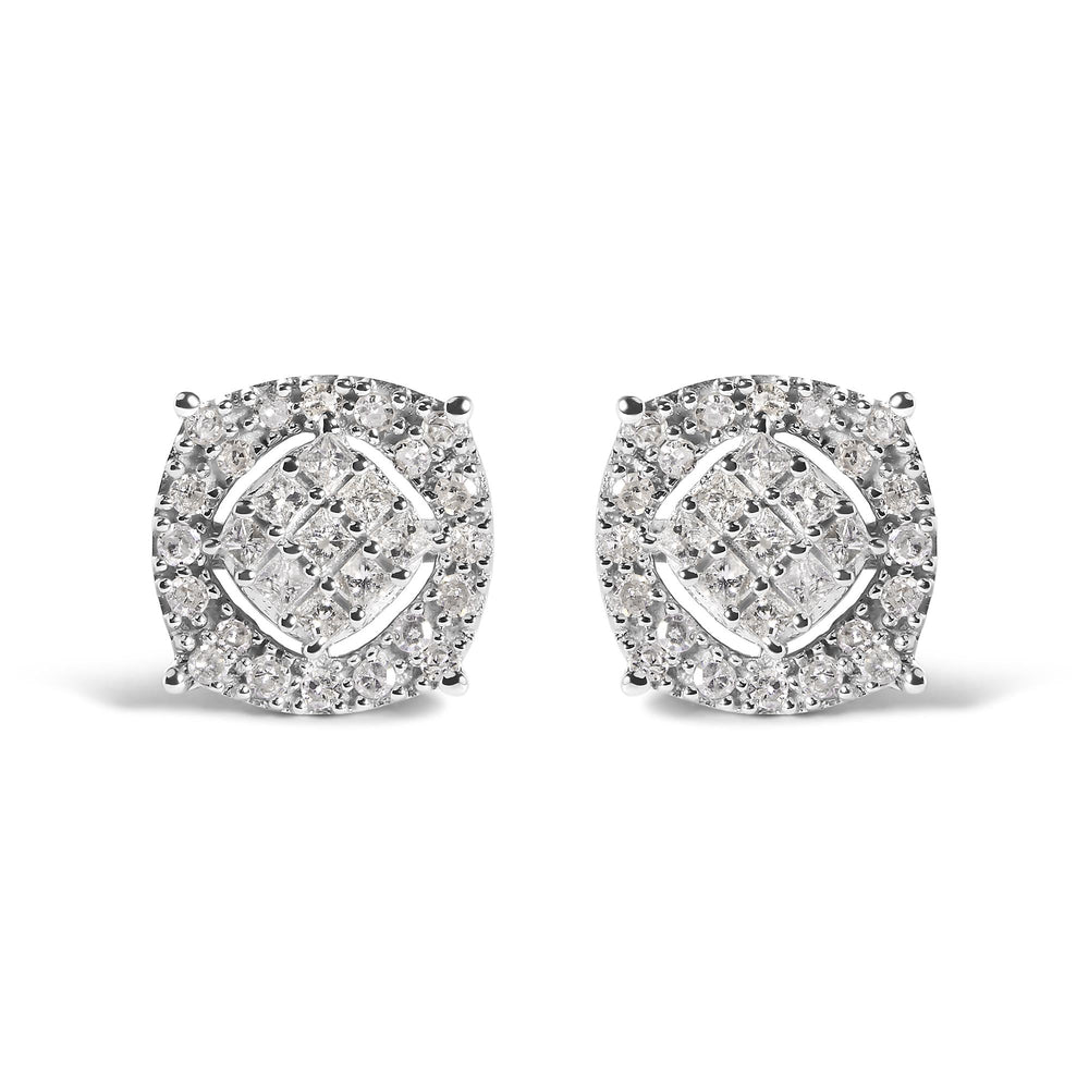 10K White Gold 1/2 Cttw Diamond Cushion Shaped Composite Stud Earrings (I-J Color, I1-I2 Clarity)