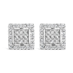 10K White Gold 3/4 Cttw Princess Diamond Composite and Halo Stud Earring (H-I Color, SI2-I1 Clarity)
