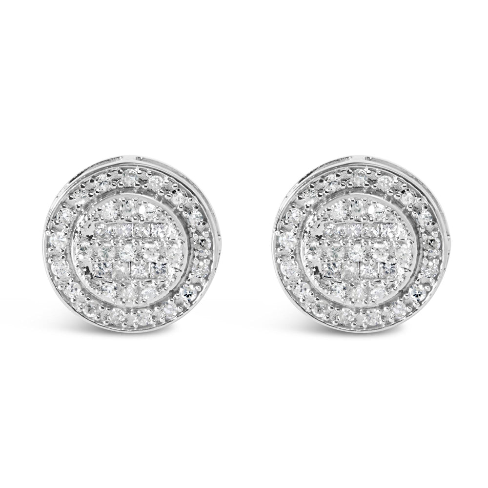 .925 Sterling Silver 3/4 Cttw Diamond Composite and Halo Stud Earrings (H-I Color, SI1-SI2 Clarity)