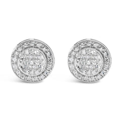 .925 Sterling Silver 3/4 Cttw Diamond Composite and Halo Stud Earrings (H-I Color, SI1-SI2 Clarity)