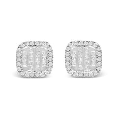 10K White Gold 7/8 Cttw Diamond Princess Composite and Halo Stud Earrings (I-J Color, I1-I2 Clarity)