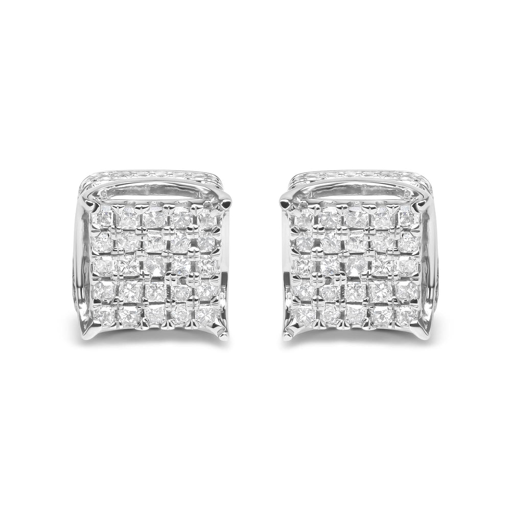 10K White Gold 1/2 Cttw Princess Cut Diamond Square Shaped Multi Stone Stud Earrings (H-I Color, SI1-SI2 Clarity)