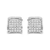 10K White Gold 1/2 Cttw Princess Cut Diamond Square Shaped Multi Stone Stud Earrings (H-I Color, SI1-SI2 Clarity)