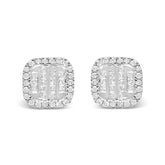 10K White Gold Invisible Set 1/2 Cttw Diamond Composite and Halo Stud Earrings (H-I Color, I1-I2 Clarity)