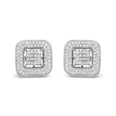 10K White Gold 1.0 Cttw Round and Princess Cut Diamond Composite Open Halo Stud Earrings (H-I Color, SI1-SI2 Clarity)