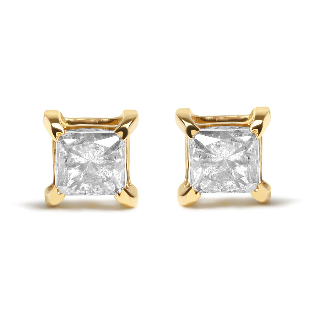 10K Yellow Gold 3/4 Cttw Princess-Cut Square Near Colorless Diamond Classic 4-Prong Solitaire Stud Earrings (J-K Color, I2-I3 Clarity)