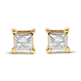 10K Yellow Gold 3/4 Cttw Princess-Cut Square Near Colorless Diamond Classic 4-Prong Solitaire Stud Earrings (J-K Color, I2-I3 Clarity)
