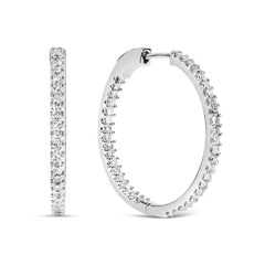 14K White Gold 1.0 Cttw Princess Diamond Inside Out Hoop Earrings (H-I Color, I1-I2 Clarity) - 23 MM