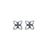 .925 Sterling Silver Blue Diamond Accent 4 Petal Flower Stud Earring (Blue Color, SI1-SI2 Clarity)