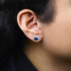 14K White Gold 3.0 Cttw Lab-Grown Blue Diamond Halo Stud Earrings (Blue & F-G Color, VS1-VS2 Clarity)