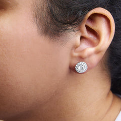 14K White Gold 3.0 Cttw Lab-Grown Diamond Hidden Halo Stud Earrings