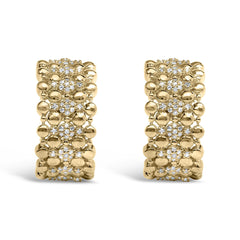 14K Yellow Gold Plated .925 Sterling Silver 3/8 Cttw Diamond and Ball Bead J Hoop Earrings (H-I Color, I1-I2 Clarity)