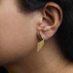 14K Yellow Gold Plated .925 Sterling Silver Sculpted Diamond Accent Drop Earrings (H-I Color, I1-I2 Clarity)