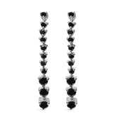 .925 Sterling Silver 1.0 Cttw Black Diamond Arrow Style Graduating Drop Dangle Stud Earrings (Black Color, I2-I3 Clarity)
