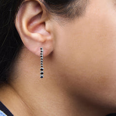 .925 Sterling Silver 1.0 Cttw Black Diamond Arrow Style Graduating Drop Dangle Stud Earrings (Black Color, I2-I3 Clarity)