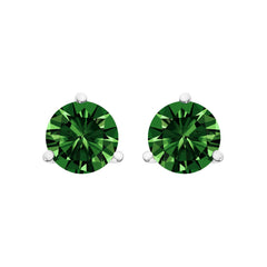 14K Gold 3-Prong Martini Set Lab Grown Green Diamond Solitaire Stud Earrings